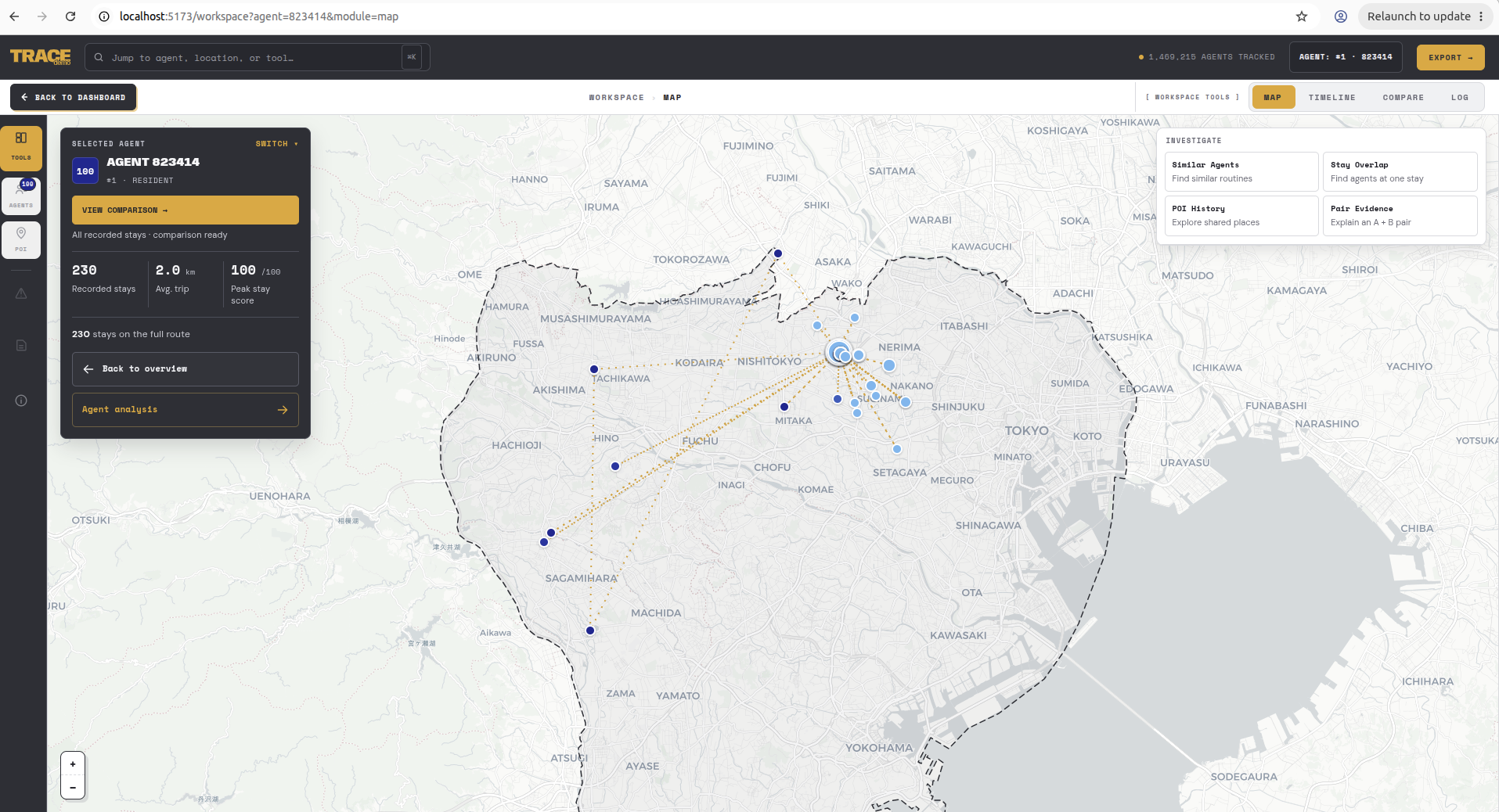 Trace demo: movement map